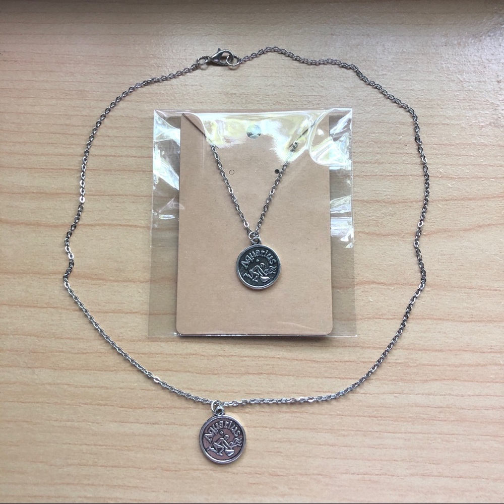 NWT Handmade Aquarius Zodiac Antique Silver Coin Necklace - Picture 3 of 8